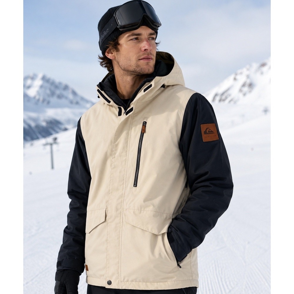 Quiksilver DryFlight 10K Snowboard Jacket Men's Medium M Vented Tan/ Black Ski
